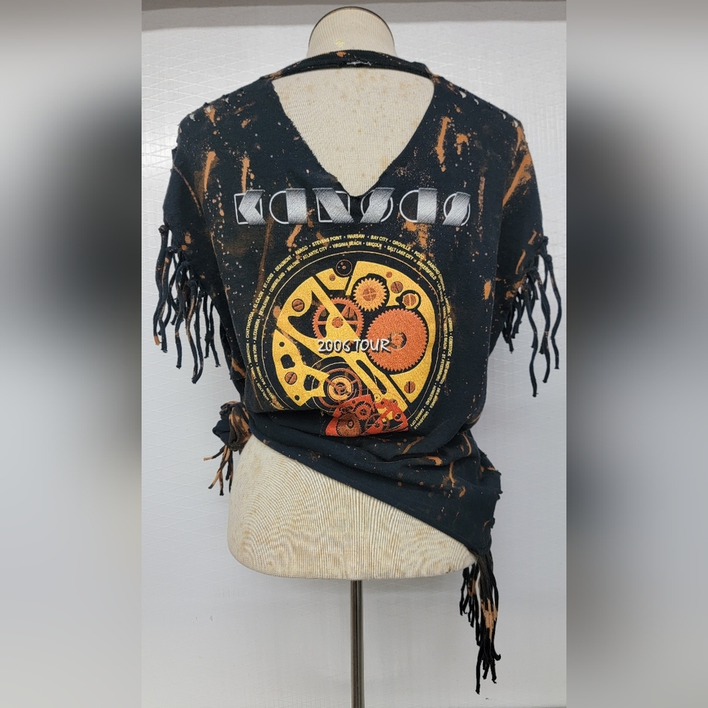 Kansas Rock Band Fringe Shred Concert Tee  Upcycled - Picture 9 of 14